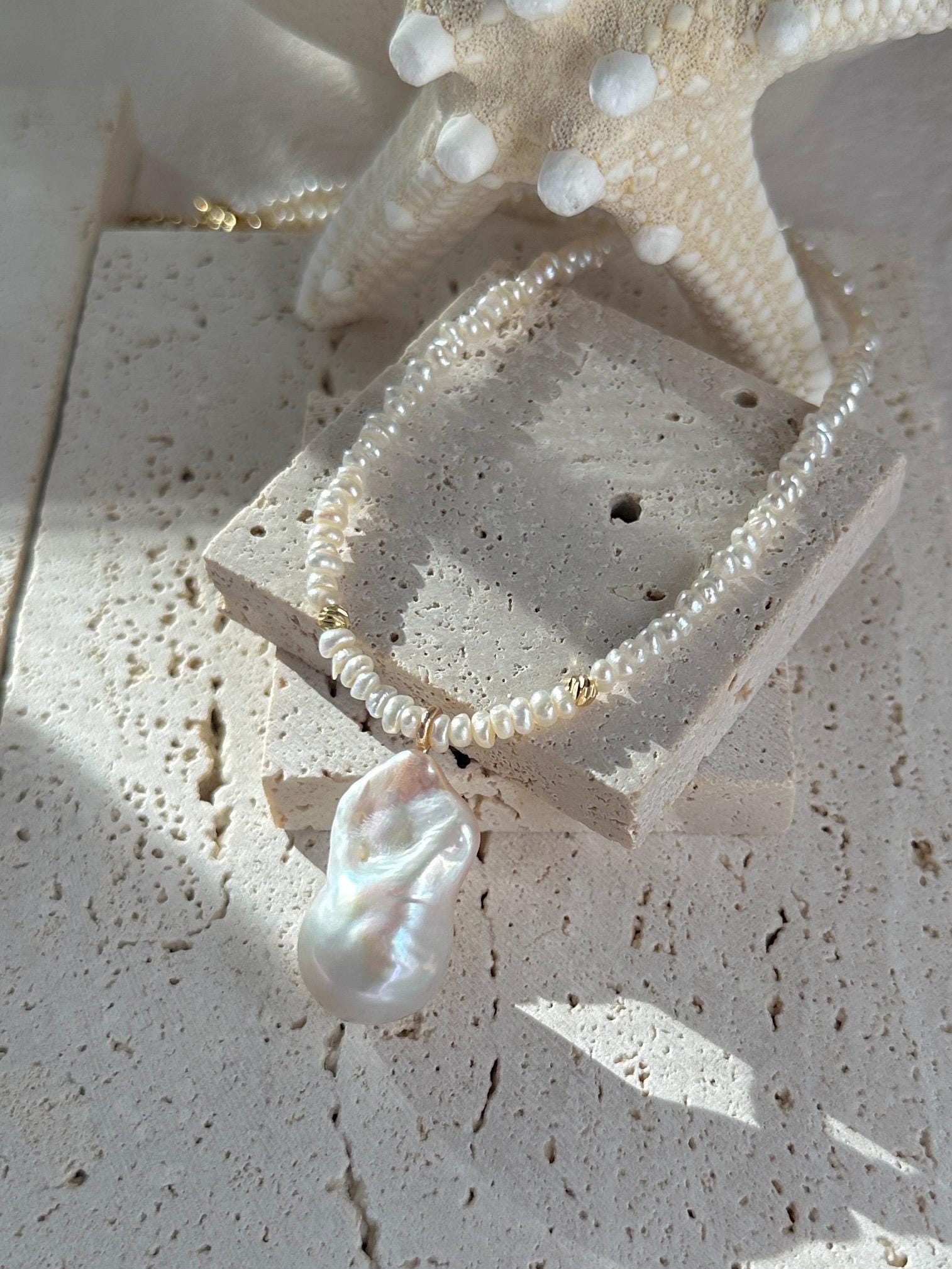 Baroque Pendant Keshi Pearl Necklace, Freshwater Pearl