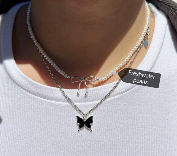 【Monday Edition】24SS PEARL BOW SILVER NECKLACE Bow Pearl Necklace | Wimsico | Jewelry at Low Prices