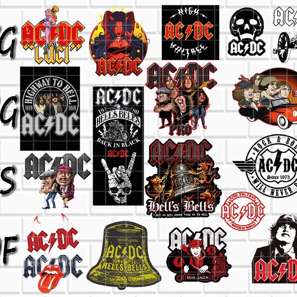 Pacchetto Mega ACDC in formato SVG, 19 disegni, png ad alta tensione, pdf, vettoriale, eps, gruppo rock, Rock and Roll png