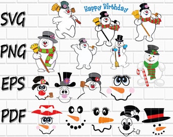 Frosty der Schneemann svg- Frosty der Schneemann Gesicht svg- Weihnachten- Scrapbooking 16 Designs- Cutfiles- Clipart- Cricut- Png, Pdf, SVG, Eps