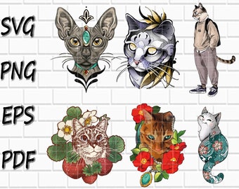 Cat SVG- Cat PNG- Cat Vector- Cat Cricut- Cat Cutfiles- Animal Svg- Animal Png- Cat Colored