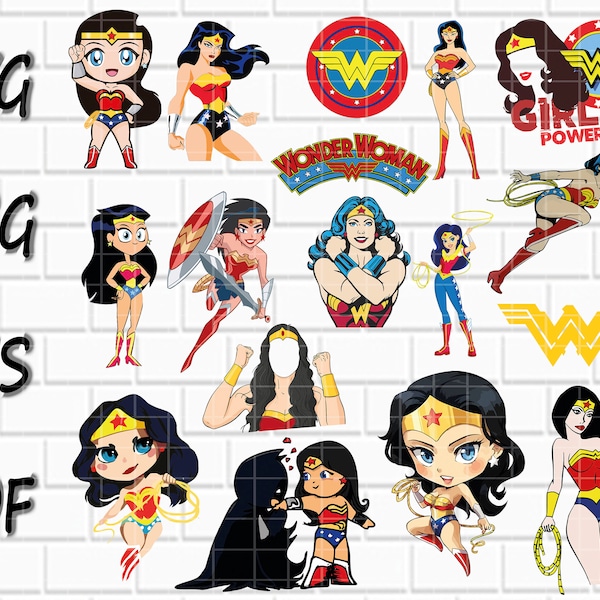 Cartoon svg- Wonder Woman SVG Bundle- 17 designs- Super Hero png- Super Girl png, Girl Power svg- vector- cufiles - Pdf, Png, Svg, Eps