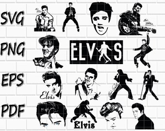 Elvis Presley Svg Bundle- Elvis Presley silhouette Png- The King Of Rock N Roll Svg- Cutfiles- Cricut- Sticker- Vector- Png, Pdf, Eps, Svg