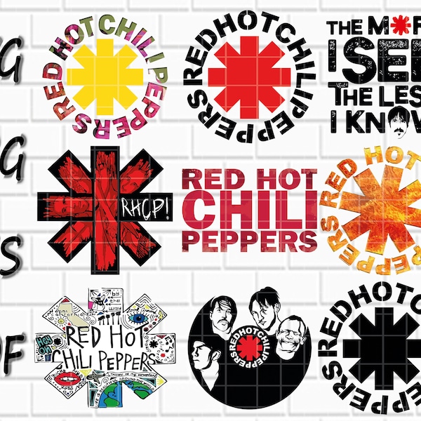 Red Hot Chili Peppers Svg Bundle, 9 diseños, Rock Band, cuanto más veo, menos sé svg, fuente Red Hot Chili Peppers, pdf, svg, png, eps