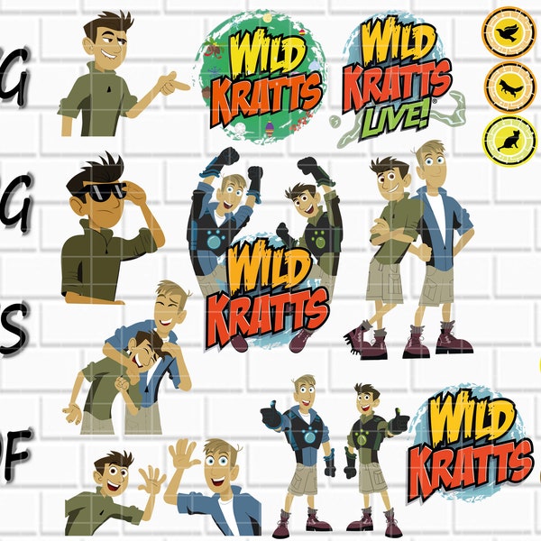 Cartoon SVG- Wild Kratts SVG- Wild Kratts PNG- Wild Kratts Vector- 22 Designs- Cutfiles- Clipart- Cricut- T-shirt Print- Png, Pdf, Svg, Eps