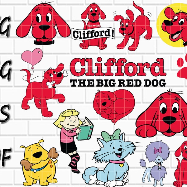 Clifford the Big Red Dog SVG- Clifford PNG- Clifford  Vector- 14 Designs- Cutfiles- Clipart- Cricut- T-shirt Print- Png, Pdf, Svg, Eps