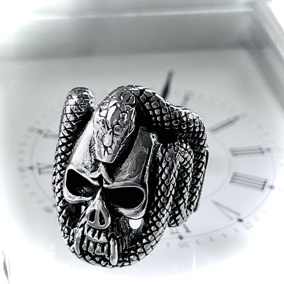 Snake and Skull Ring In Stainless Steel Vintage F… - image 4