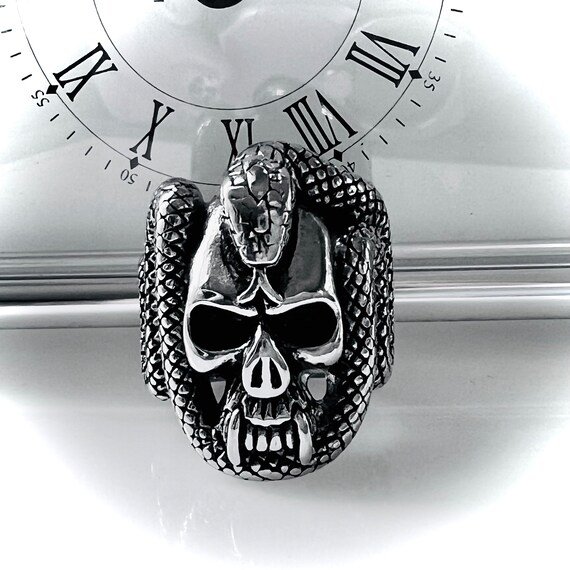 Snake and Skull Ring In Stainless Steel Vintage F… - image 2