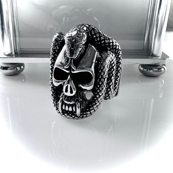 Snake and Skull Ring In Stainless Steel Vintage F… - image 8