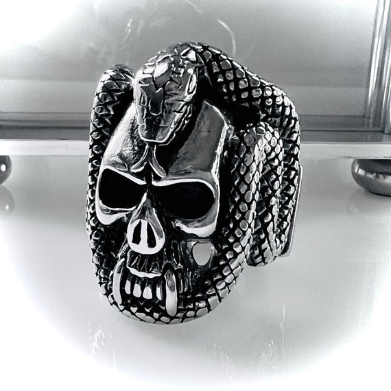 Snake and Skull Ring In Stainless Steel Vintage F… - image 1