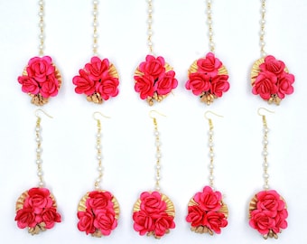 pack of 10 haldi floral maangtikkas Flower Maang Tikka For Bridal Bridesmaid mehendi Haldi Sangeet wedding favour floral maangtikkas