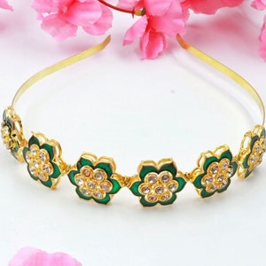 Handmade Kundan meenakari stone hairband for bride and bridesmaid green kundan sheeshphool/ sheeshpatti/ Indian bridal sheeshphool