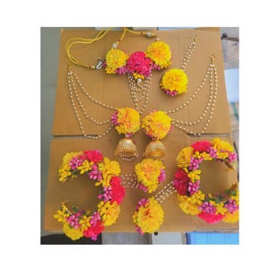 hotpink yellow haldi floral jewelry yellow pink floral jewelry bridal floral jewelry with kalire