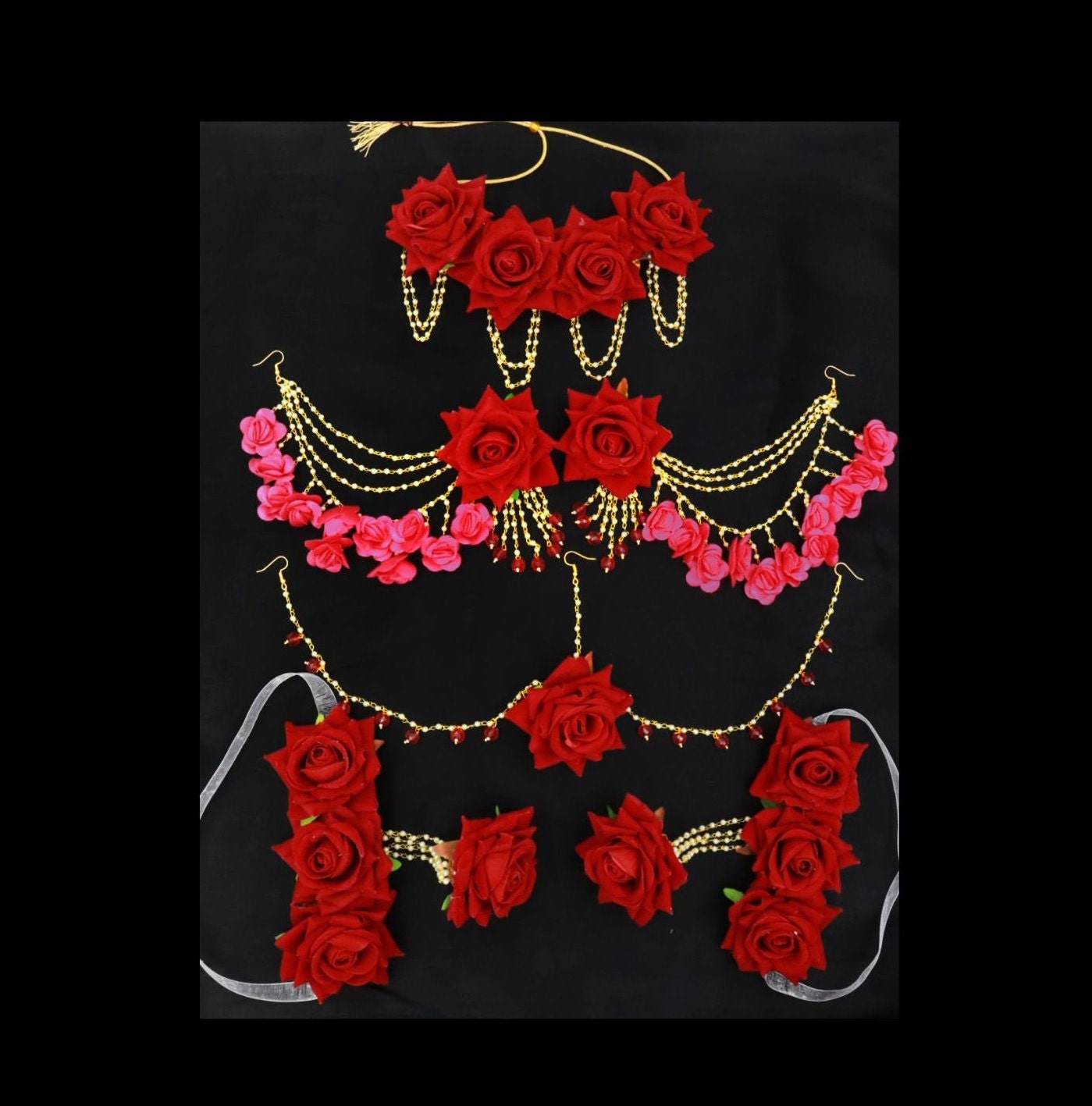 Buy Floral Bridal Haldi Mehendi Rose Red Jewelry Floral Babyshower
