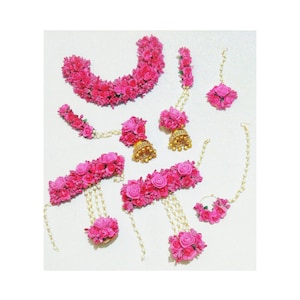 Pink Haldi floral jewelry Pink mehendi floral jewelry Bridal pink floral jewelry babyshower floral jewelry