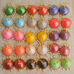 Assorted 100 pc lot of meenakari earrings jhumkis  wedding favour handmade earrings gifts  bridesmaid gifts  mehendi gifts  sangeet gifts