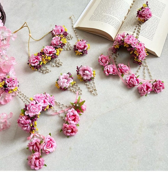 Pink Haldi Floral Jewelry Yellow White Floral Jewelry Bridal