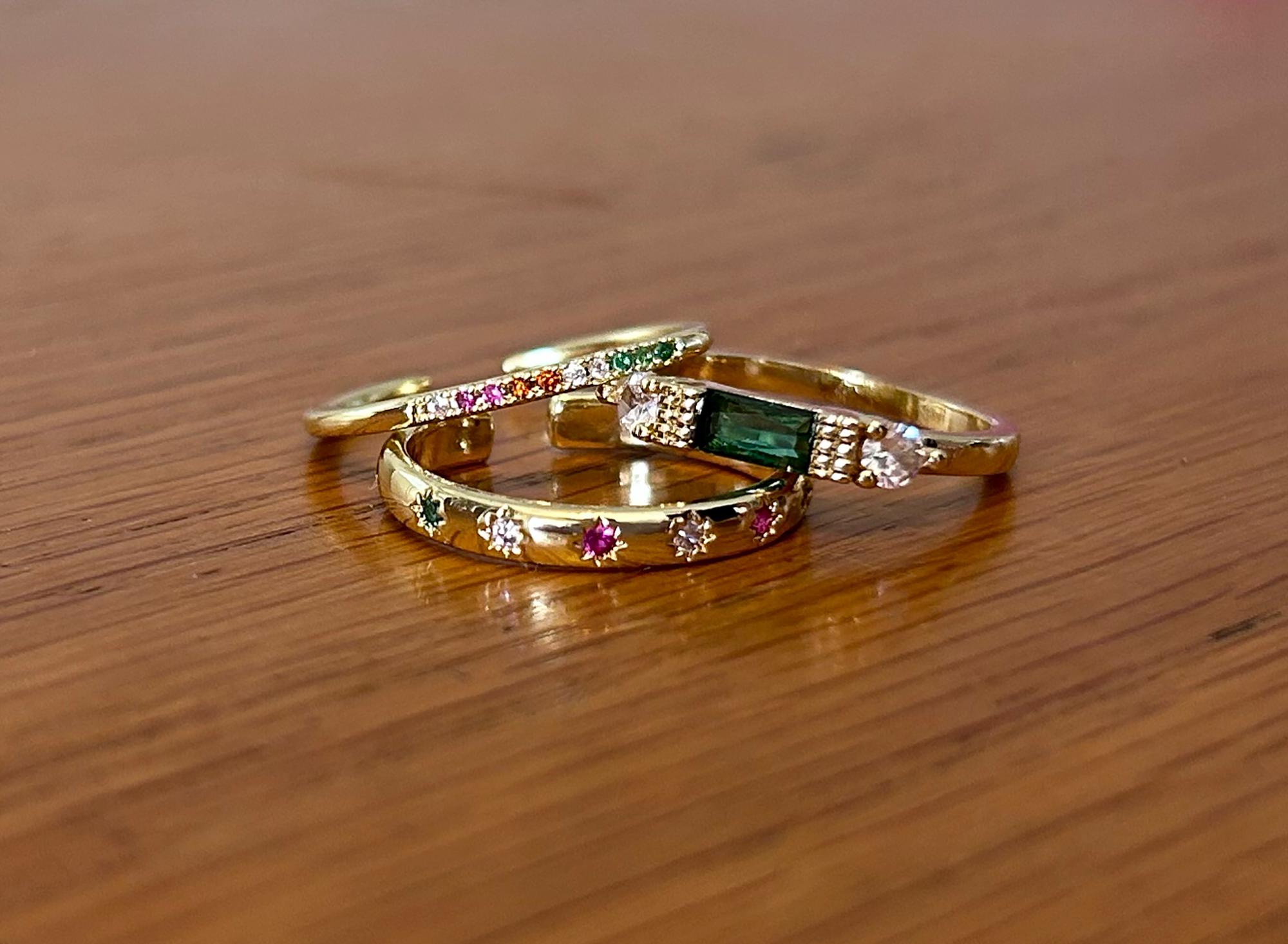 Emerald Green Gold Ring Crystal Rhinestones Semi Precious Stones Open ...