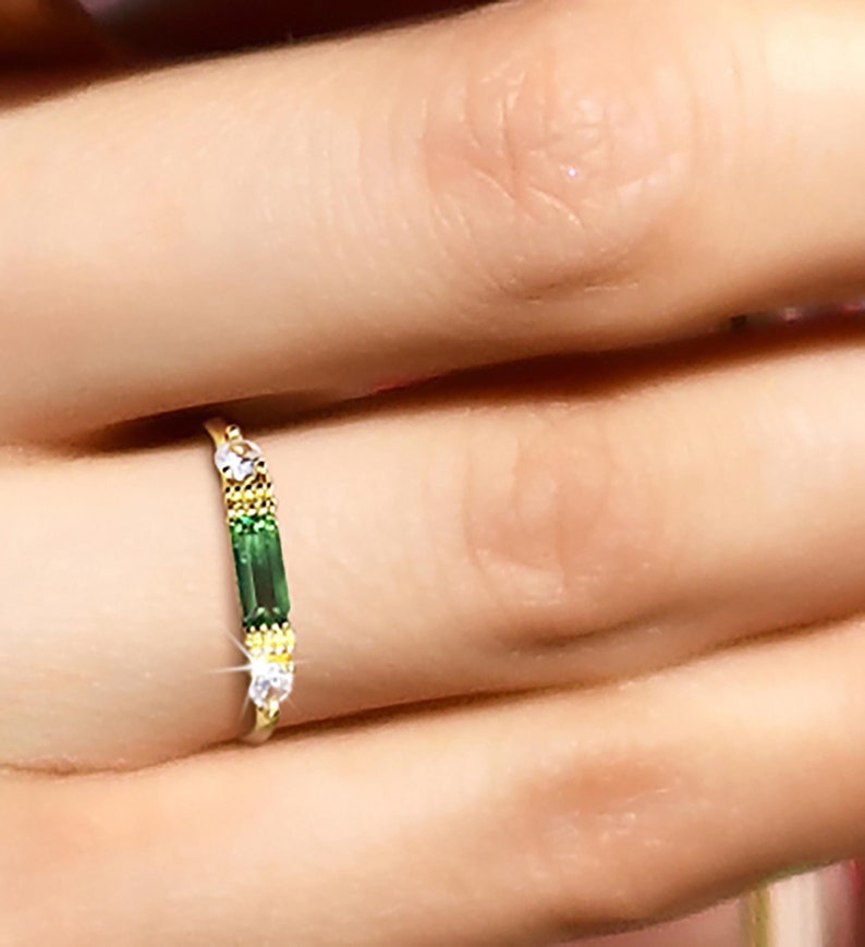 Emerald Green Gold Ring Crystal Rhinestones Semi Precious Stones Open ...