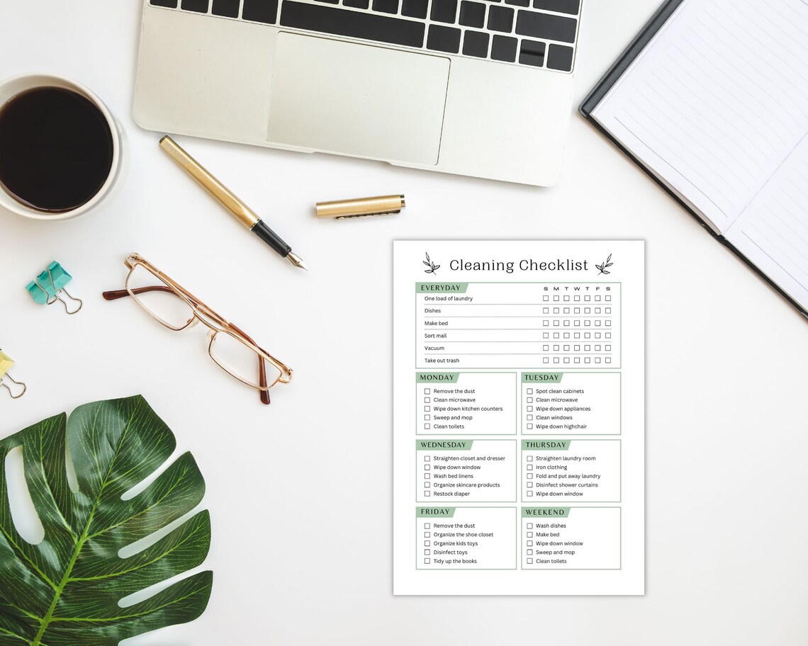 Digital Cleaning Checklist Weekly Cleaning Checklist Template, Weekly Cleaning Schedule