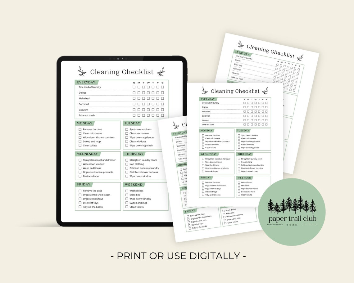 Digital Cleaning Checklist Weekly Cleaning Checklist Template, Weekly Cleaning Schedule