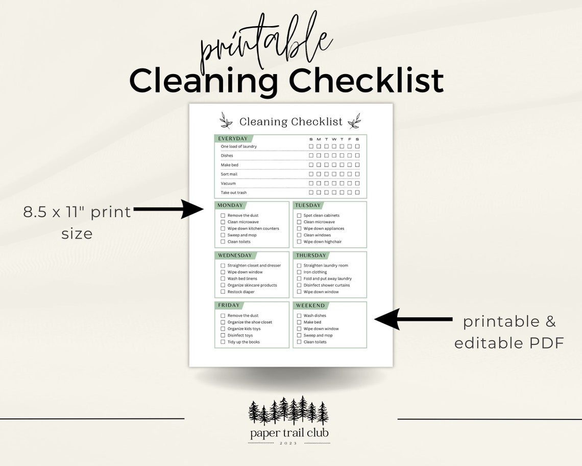 Digital Cleaning Checklist Weekly Cleaning Checklist Template, Weekly Cleaning Schedule