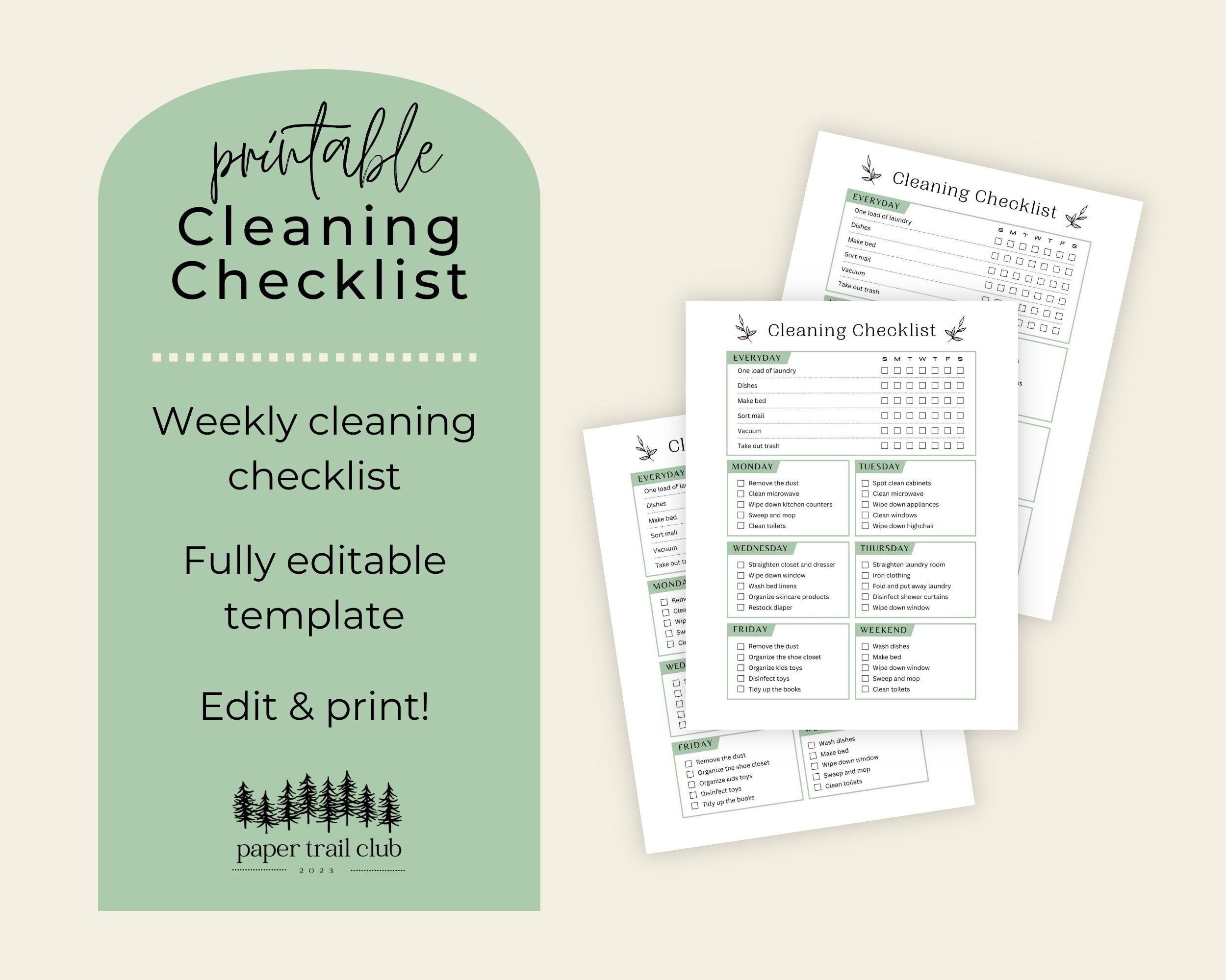 Digital Cleaning Checklist Weekly Cleaning Checklist Template, Weekly Cleaning Schedule