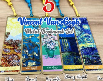 Set de 3 marcapáginas metálicos de Van Gogh: regalo para amantes del arte, incluye flores de almendro