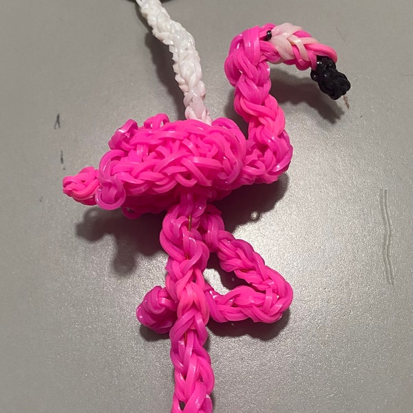 Rainbow Loom Poseable Flamingo Keychain - Handmade Adorable Charms and Accessories for Backpacks and Bags