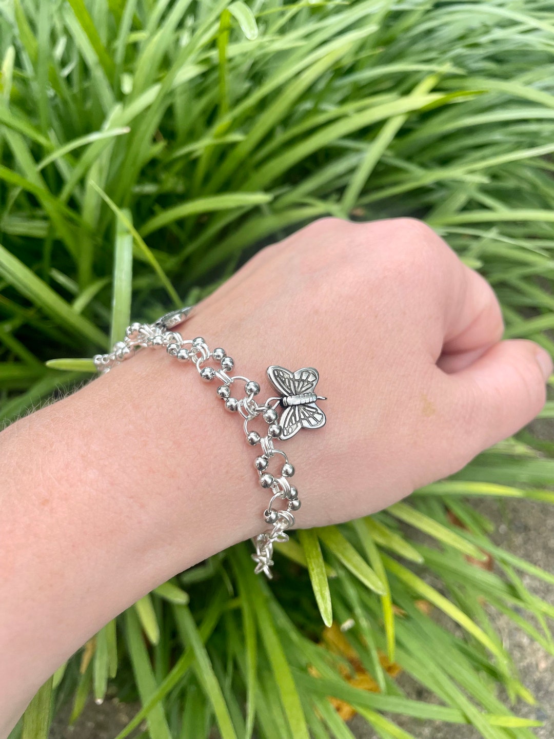 Silver Butterfly Charm Bracelet Etsy