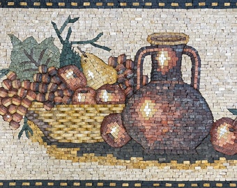 Fruit Bowl Mosaic Art - Handcrafted Colorful Home Decor - Kitchen Centerpiece - Unique Fruit Lover's Gift