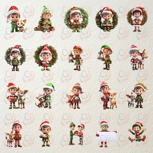 Cute 3D Christmas Elves Clipart, Xmas Elf Illustration Bundle, Xmas Pets And Gifts, Winter Season, PNG & SVG, Paper Crafts, Junk Journal image 4