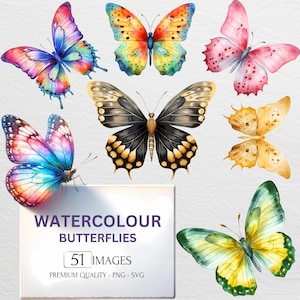 Watercolor Butterflies Clipart Bundle, Colorful Graphics, PNG And SVG, Scrapbook, Junk Journal, Paper Crafts, Commercial Use