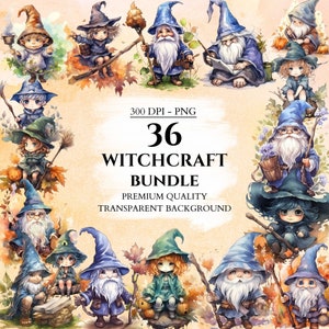 Watercolor Wizardry Figures, Magic Clipart, Halloween Bundle, Wizard, Witch, Cute PNG Graphics, Paper Crafts, Scrapbook, Commercial Use