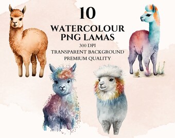 Lama Watercolor Clipart, Digital Download, PNG Bundle, Baby Shower, Printable Image, Scrapbooking, Nursery Decor