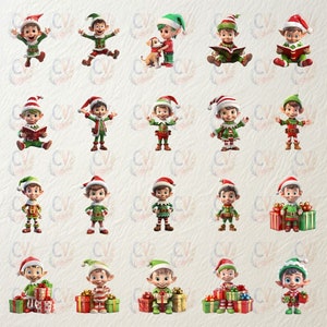 Cute 3D Christmas Elves Clipart, Xmas Elf Illustration Bundle, Xmas Pets And Gifts, Winter Season, PNG & SVG, Paper Crafts, Junk Journal image 3