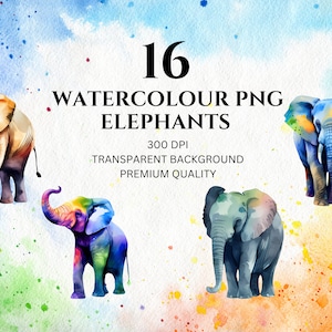 Elephant Watercolor Clipart, Safari, Digital Download, PNG Bundle, Baby Shower, Printable Image, Scrapbooking, Nursery Decor