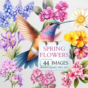 Watercolor Spring Flowers Clipart, Wild Flowers Illustration Bundle, PNG And SVG Graphics, Nursery Decor, Paper Crafts, Commercial Use