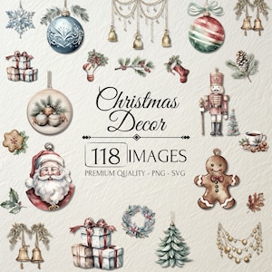 Christmas Decorations Clipart, Winter Season Ornaments Bundle, Xmas Illustrations, Santa Claus, PNG And SVG, Paper Crafts, Commercial Use