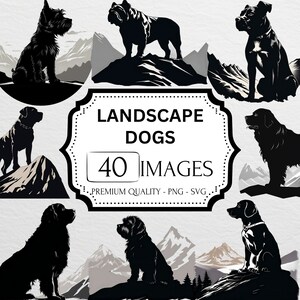 Hunderasse Silhouette Design Clipart, PNG und SVG Grafik Bundle, Berge, Tiere, Tierliebhaber, Papier Handwerk, Sublimation, kommerzielle Nutzung