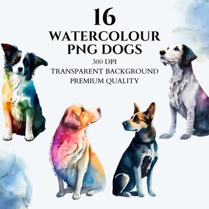 Dog Clipart, Watercolor PNG Bundle, Digital Download, Printable Image, Scrapbooking Collection, Nursery Decor, Dog Lover
