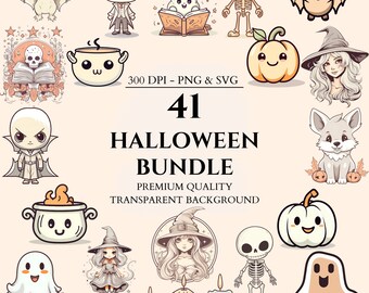 Cute Halloween Clipart Bundle, Spooky Vector Graphics, PNG And SVG, Sublimation Designs, Digital Download, Scrapbook, Paper Crafts