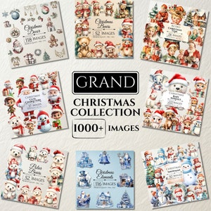 Watercolor Christmas Mega Clipart Bundle, Winter Season, Cute Baby Animals, Decor, PNG & SVG, Grand Collection, Paper Crafts, Commercial Use