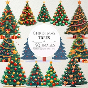 Imágenes Prediseñadas de árboles de Navidad de acuarela, paquete de Navidad, temporada de invierno, PNG y SVG, artesanías de papel, álbum de recortes, diario basura, uso comercial