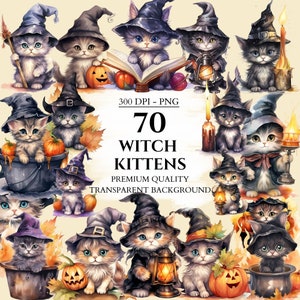 Watercolor Cat Clipart, Spooky Halloween Kitten Bundle, PNG Graphics, Printable Image, Scrapbook, Paper Crafts, Junk Journal, Commercial Use