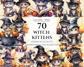 Aquarell Katze Clipart, Halloween Kätzchen Bundle, PNG Grafik, druckbares Bild, Scrapbook, Papier Handwerk, Junk Journal, kommerzielle Nutzung