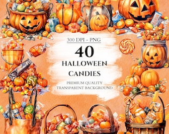 Watercolor Halloween Candies Clipart, Sweets Bundle, Spooky PNG Graphics, Paper Crafts, Junk Journal, Scrapbook, Commercial Use