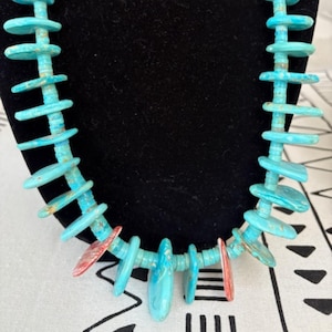 Huge Turquoise Tab Necklace Authentic Turquoise Orange Spiny Oyster Vintage Necklace Kewa Tab Necklace Santo Domingo Large Tab Necklace