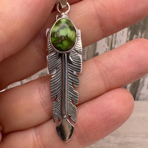 Turquoise Feather Pendant Authentic Native Made Sonoran Turquoise Sterling Silver Feather Pendant Native Jewelry Native Gift for Her