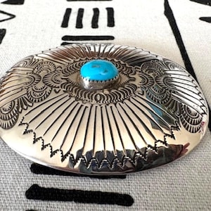 Sterling Silver Turquoise Belt Buckle Authentic Native Stamped Silver Turquoise Buckle Southwest Cowgirl Cowboy Gift for Him Gift for Her